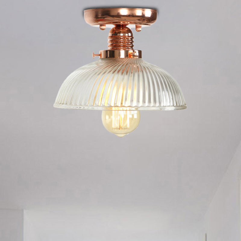 Copper Ceiling Semi Flush Light With Clear Glass Globe Shade - Industrial Style