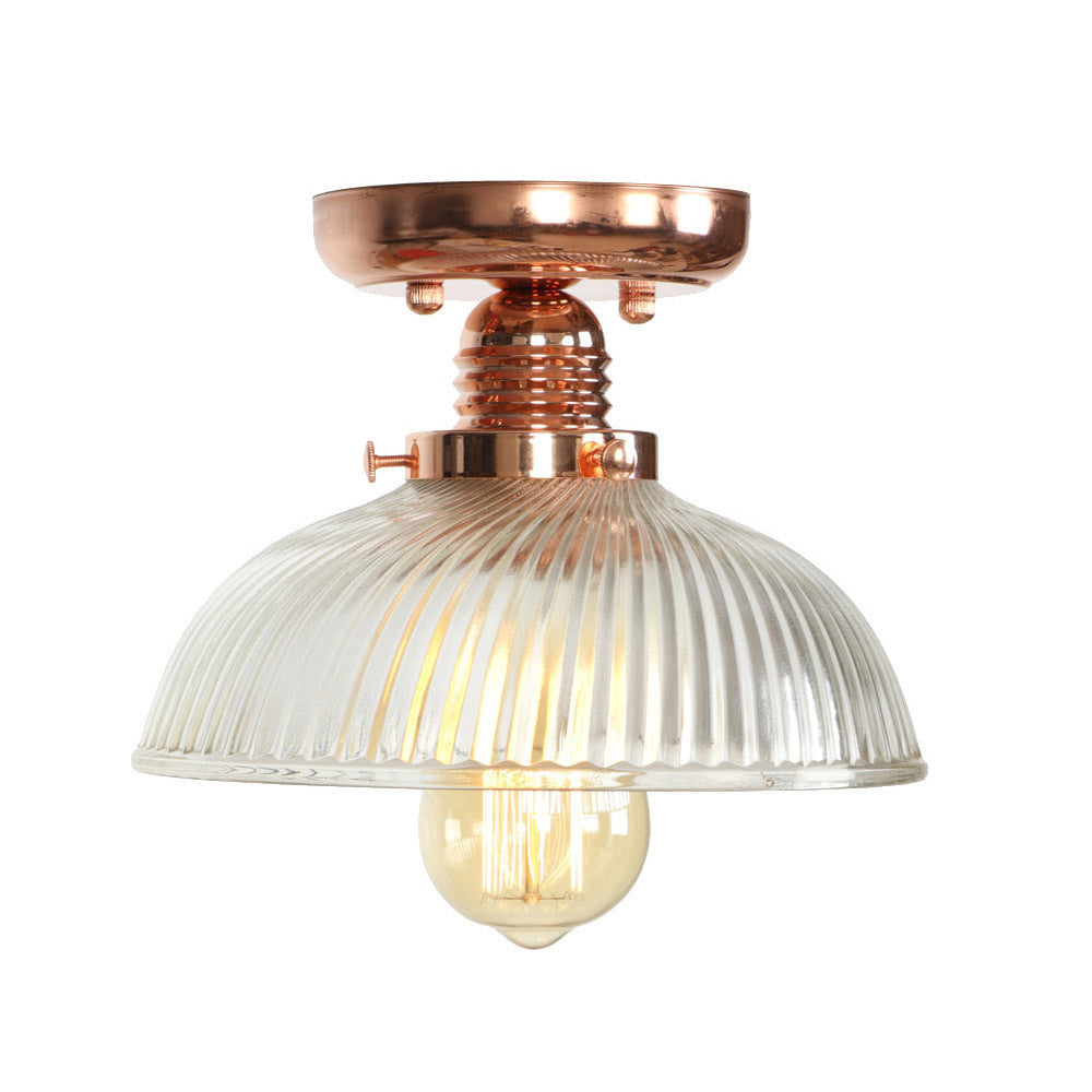 Copper Ceiling Semi Flush Light with Clear Glass Globe Shade - Industrial Style