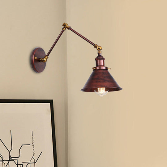 Industrial Swing Arm Wall Sconce - Conic Study Room Lamp (1 Bulb) Black/Brass Metallic Finish