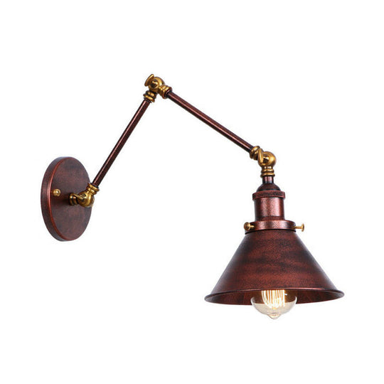 Industrial Swing Arm Wall Sconce - Conic Study Room Lamp (1 Bulb) Black/Brass Metallic Finish