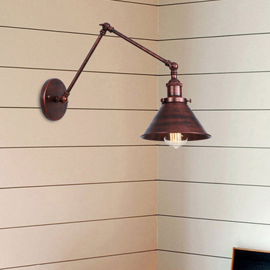 Industrial Swing Arm Wall Sconce - Conic Study Room Lamp (1 Bulb) Black/Brass Metallic Finish