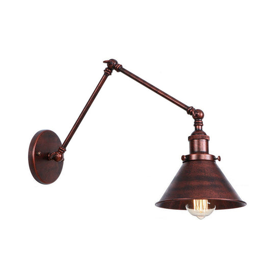 Industrial Swing Arm Wall Sconce - Conic Study Room Lamp (1 Bulb) Black/Brass Metallic Finish