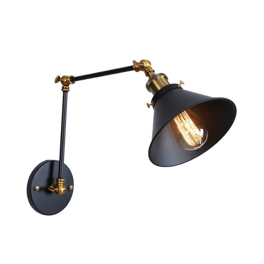 Industrial Swing Arm Wall Sconce - Conic Study Room Lamp (1 Bulb) Black/Brass Metallic Finish