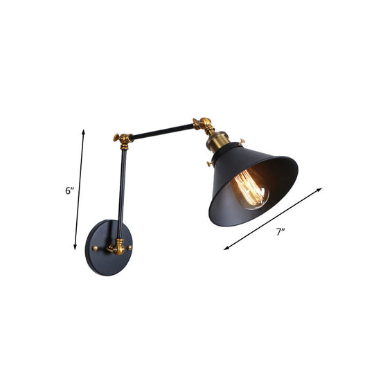 Industrial Swing Arm Wall Sconce - Conic Study Room Lamp (1 Bulb) Black/Brass Metallic Finish