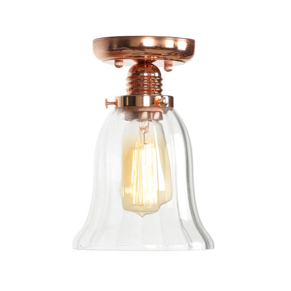 Copper Semi Flush Ceiling Fixture: Clear Glass Cone/Barrel/Bell Shade For Industrial Living Room