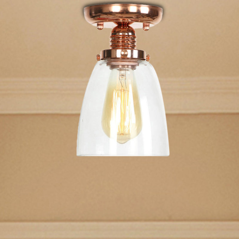 Copper Semi Flush Ceiling Fixture: Clear Glass Cone/Barrel/Bell Shade For Industrial Living Room