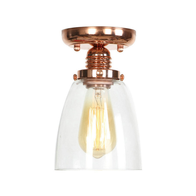 Copper Semi Flush Ceiling Fixture: Clear Glass Cone/Barrel/Bell Shade For Industrial Living Room