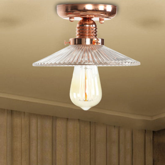 Industrial Copper Ceiling Light with Semi Flush Mount and Frosted Glass