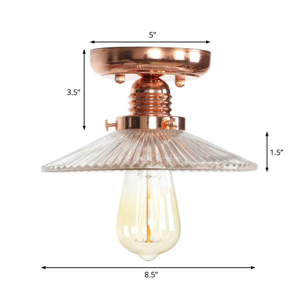 Industrial Copper Ceiling Light with Semi Flush Mount and Frosted Glass