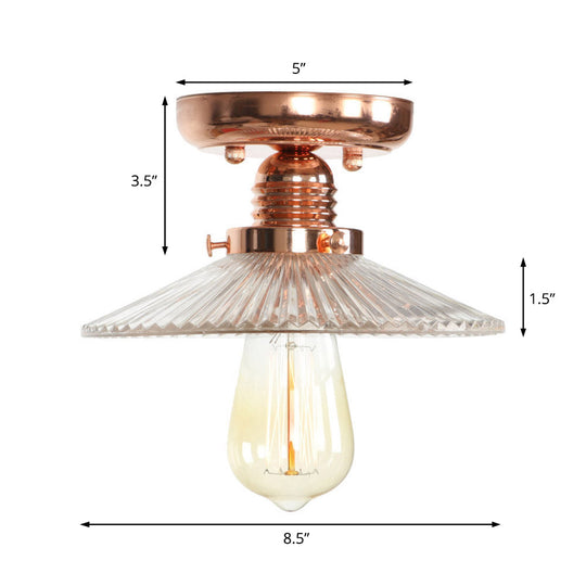 Industrial Copper Ceiling Light with Semi Flush Mount and Frosted Glass