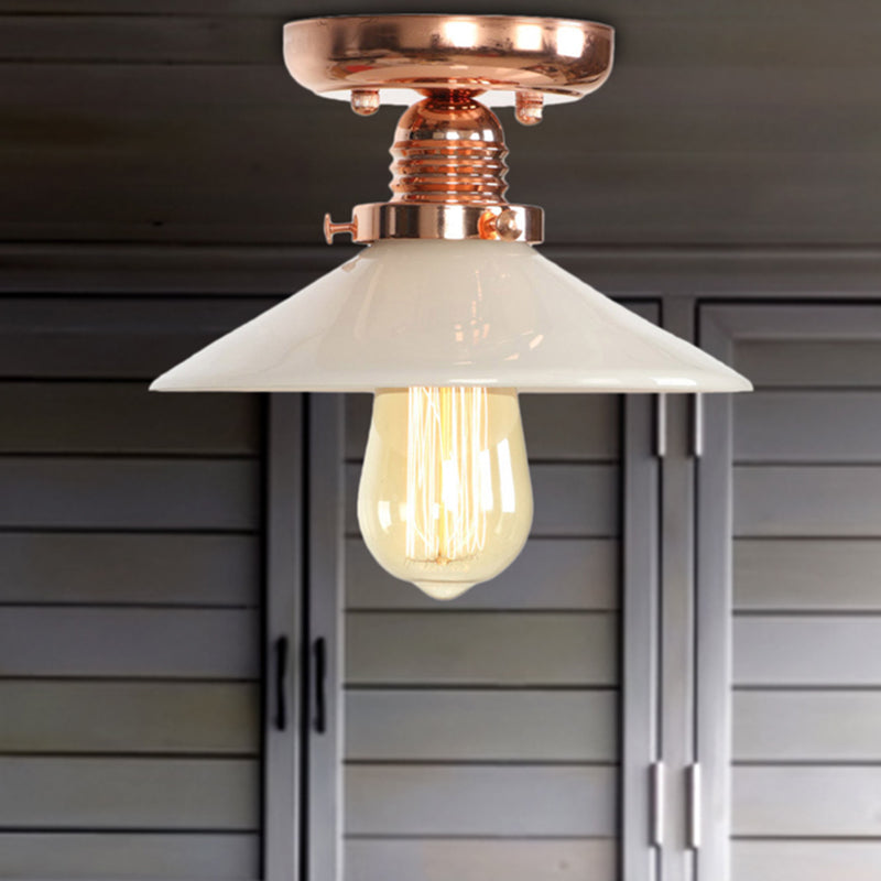 Industrial Copper Ceiling Light with Semi Flush Mount and Frosted Glass