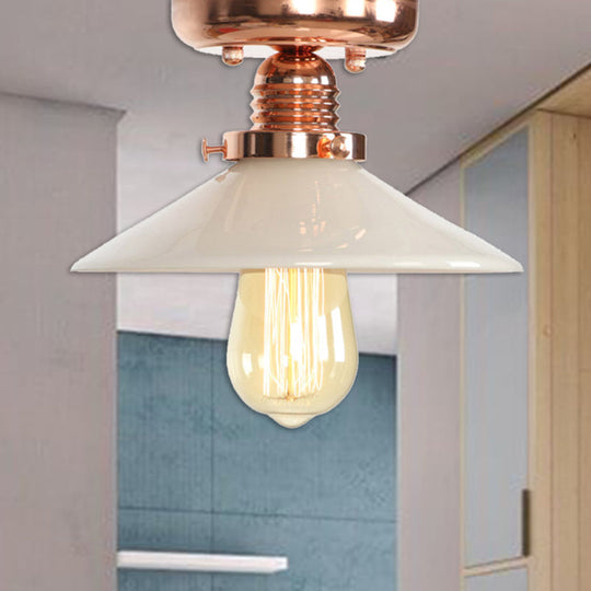 Industrial Copper Ceiling Light with Semi Flush Mount and Frosted Glass