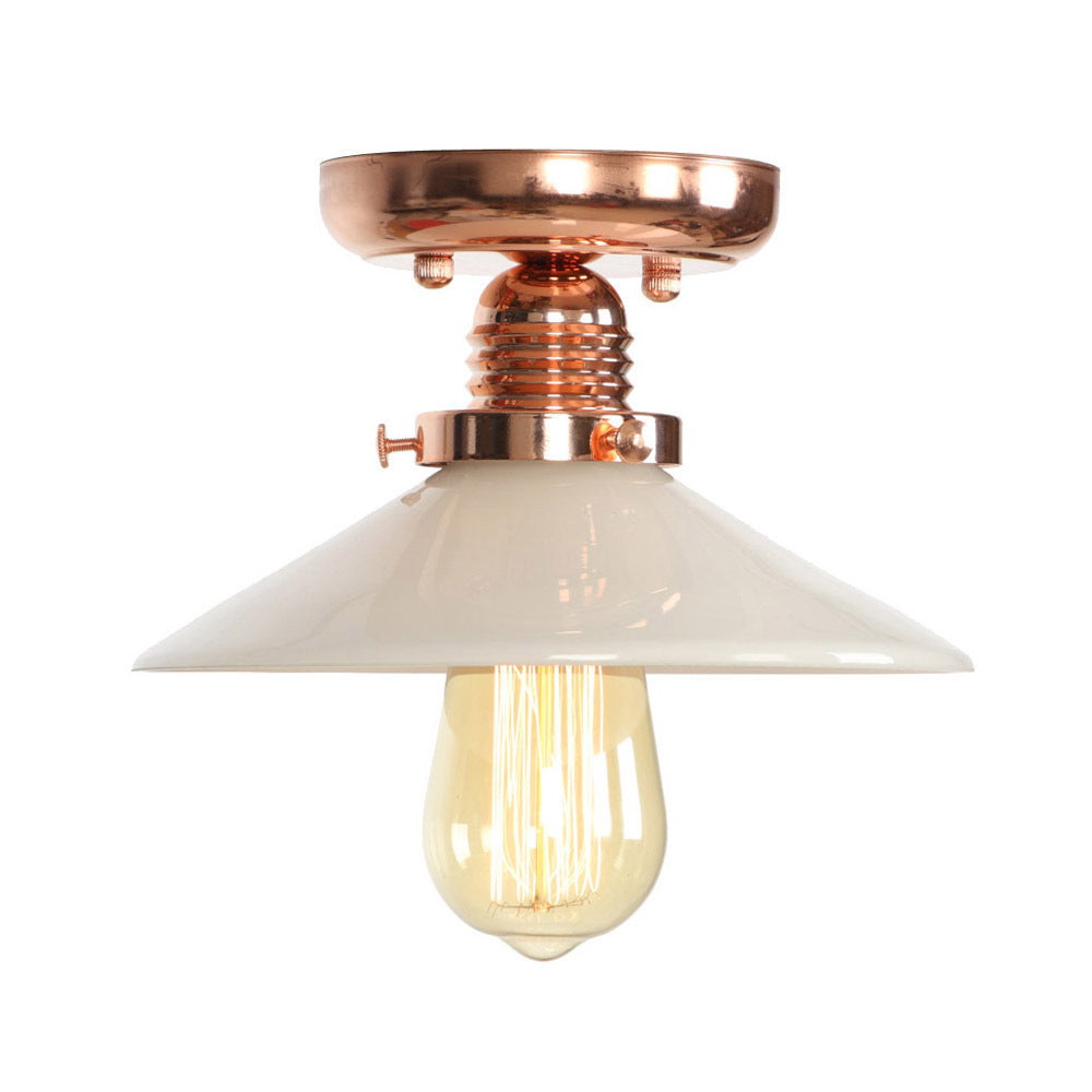 Industrial Copper Ceiling Light with Semi Flush Mount and Frosted Glass