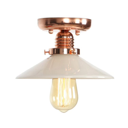 Industrial Copper Ceiling Light With Semi Flush Mount And Frosted Glass