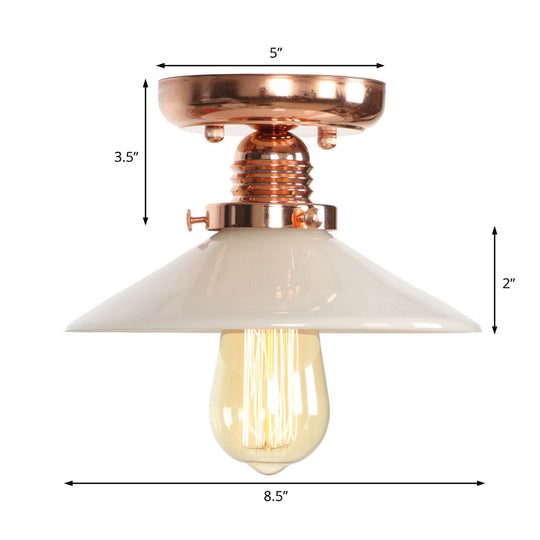 Industrial Copper Ceiling Light with Semi Flush Mount and Frosted Glass