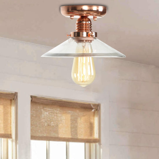 Industrial Copper Ceiling Light with Semi Flush Mount and Frosted Glass