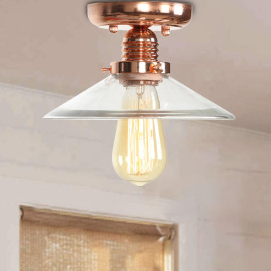 Industrial Copper Ceiling Light with Semi Flush Mount and Frosted Glass