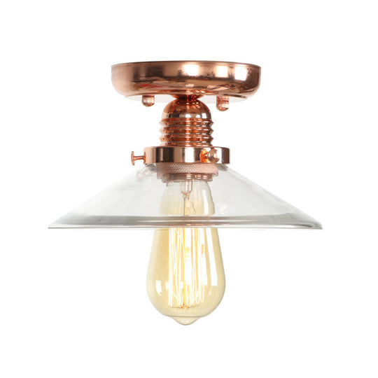 Industrial Copper Ceiling Light with Semi Flush Mount and Frosted Glass