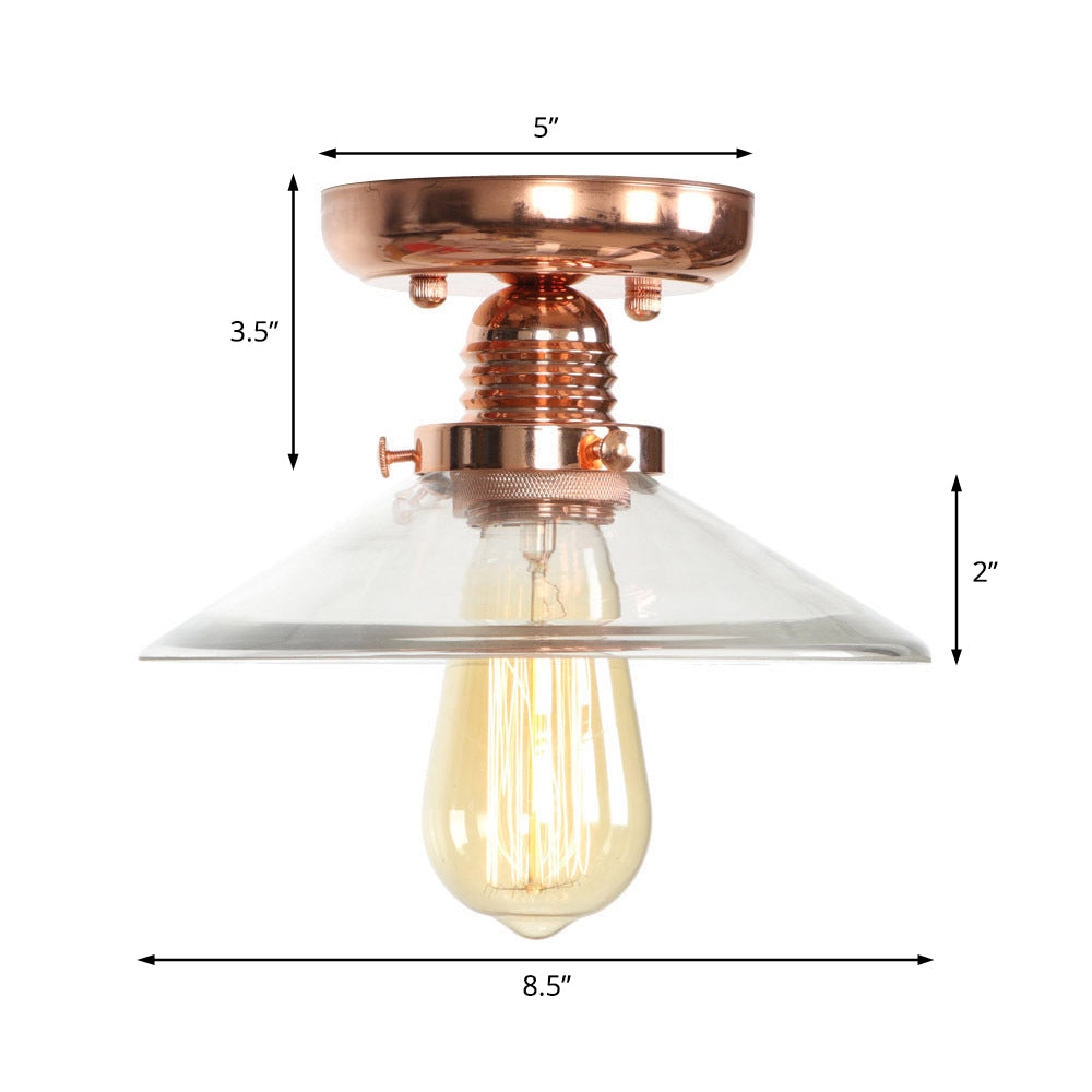 Industrial Copper Ceiling Light with Semi Flush Mount and Frosted Glass