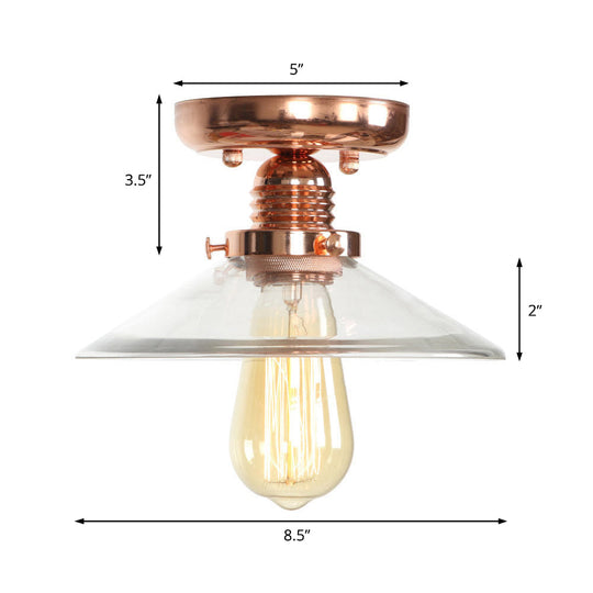 Industrial Copper Ceiling Light With Semi Flush Mount And Frosted Glass