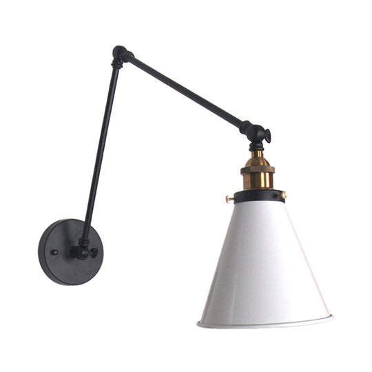 Adjustable Tapered Loft-Style Metallic Wall Mount Light - 1-Head Black/White Sconce Fixture For