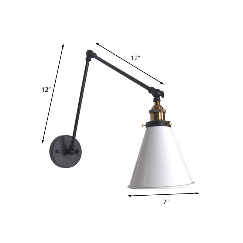 Adjustable Tapered Loft-Style Metallic Wall Mount Light - 1-Head Black/White Sconce Fixture For