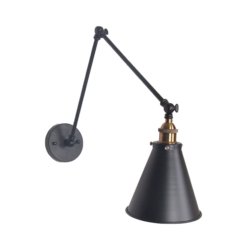 Adjustable Tapered Loft-Style Metallic Wall Mount Light - 1-Head Black/White Sconce Fixture For