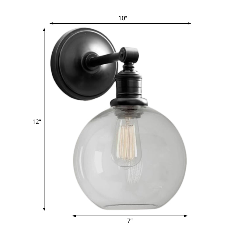 1-Light Metal Sconce With Black/Chrome Globe/Cone For Industrial Bedroom Wall Mounting