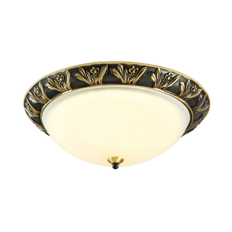 Vintage Opal Glass Bowl LED Flush Ceiling Light Fixture in Coffee for Living Room