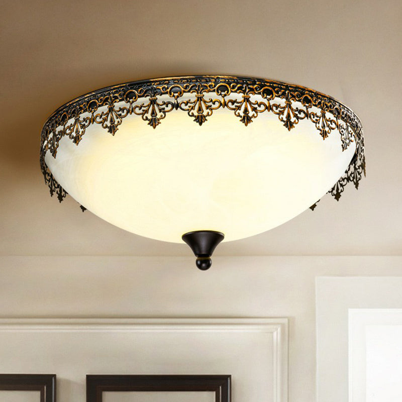 Retro Led Flush Mount Ceiling Light With Filigree Decor For Bedroom Or Coffee Shop