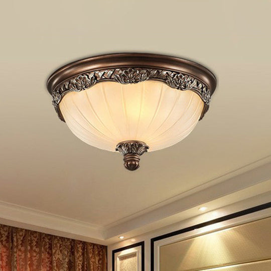 Traditional Fluted Glass Brown Flushmount Ceiling Light for Bedroom