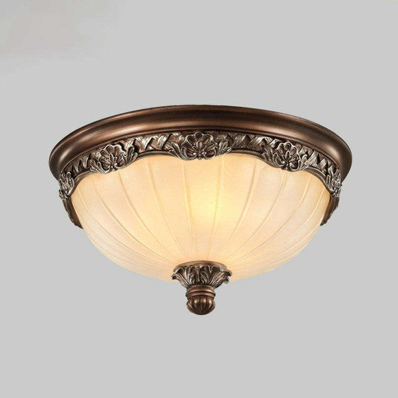 Traditional Fluted Glass Brown Flushmount Ceiling Light for Bedroom