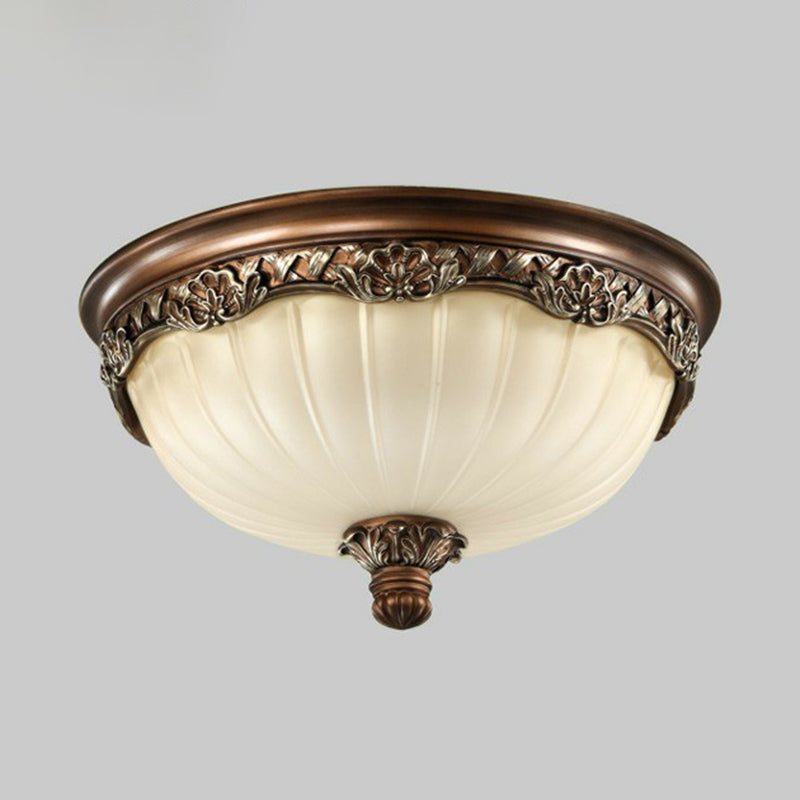 Traditional Fluted Glass Brown Flushmount Ceiling Light for Bedroom