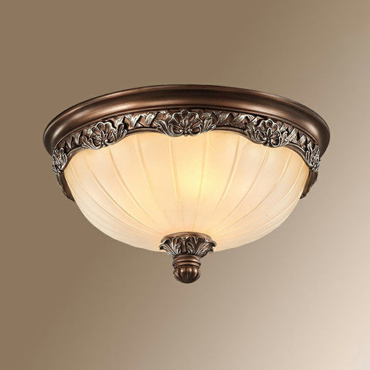 Traditional Fluted Glass Brown Flushmount Ceiling Light for Bedroom