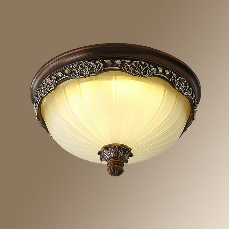 Traditional Fluted Glass Brown Flushmount Ceiling Light for Bedroom