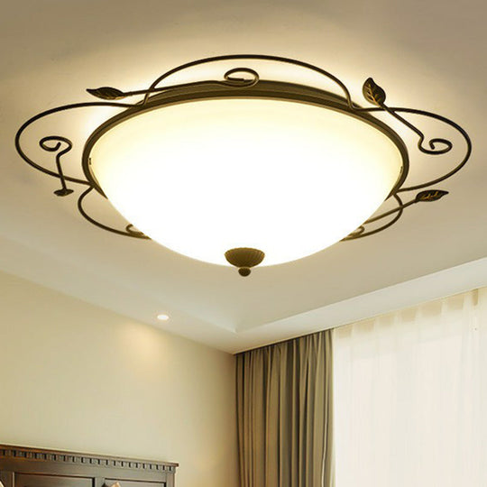 Flower-Shaped LED Flush Mount Lighting with Opal Glass Shade - Classic Brown Bedroom Fixture