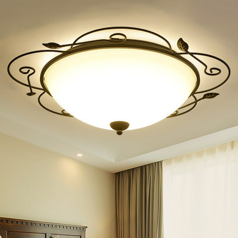 Flower-Shaped Led Flush Mount Lighting With Opal Glass Shade - Classic Brown Bedroom Fixture Black