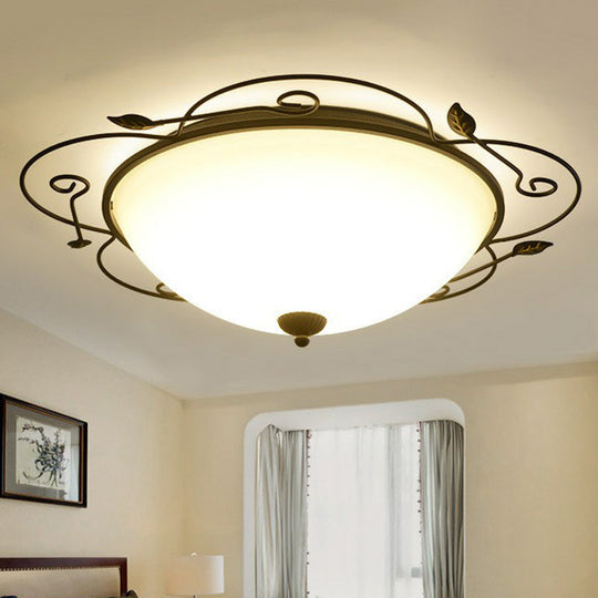 Flower-Shaped LED Flush Mount Lighting with Opal Glass Shade - Classic Brown Bedroom Fixture