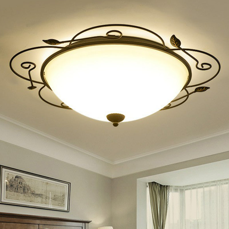 Flower-Shaped LED Flush Mount Lighting with Opal Glass Shade - Classic Brown Bedroom Fixture