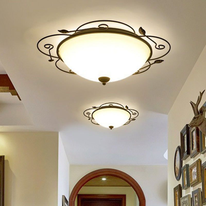 Flower-Shaped LED Flush Mount Lighting with Opal Glass Shade - Classic Brown Bedroom Fixture