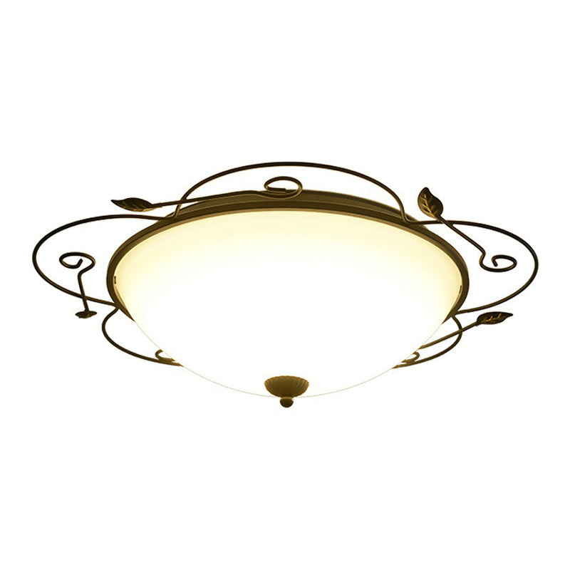 Flower-Shaped LED Flush Mount Lighting with Opal Glass Shade - Classic Brown Bedroom Fixture