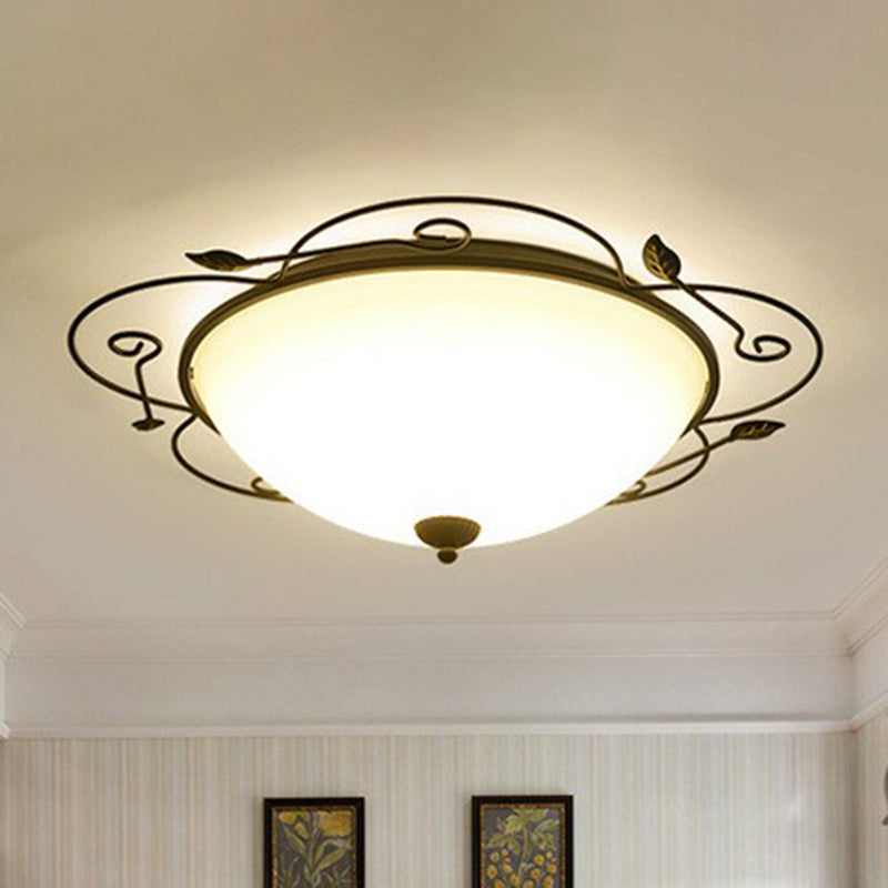 Flower-Shaped LED Flush Mount Lighting with Opal Glass Shade - Classic Brown Bedroom Fixture