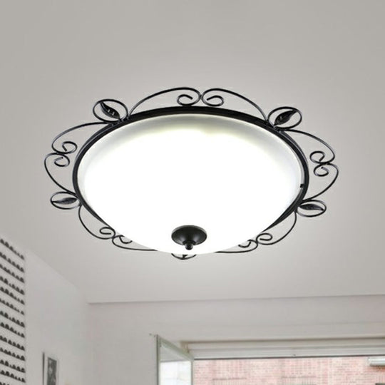 Traditional Black Dome Flush Mount Ceiling Light with 3 Opal Glass Heads and Swirled Decor