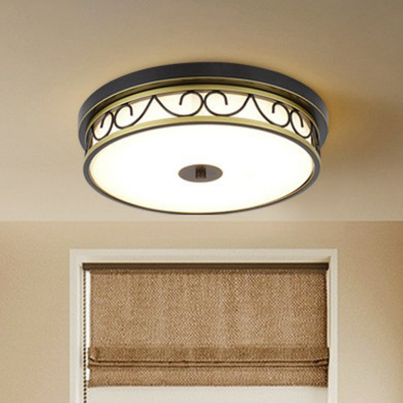 Brown Cream Glass LED Flush Mount Ceiling Light for Traditional Bedroom