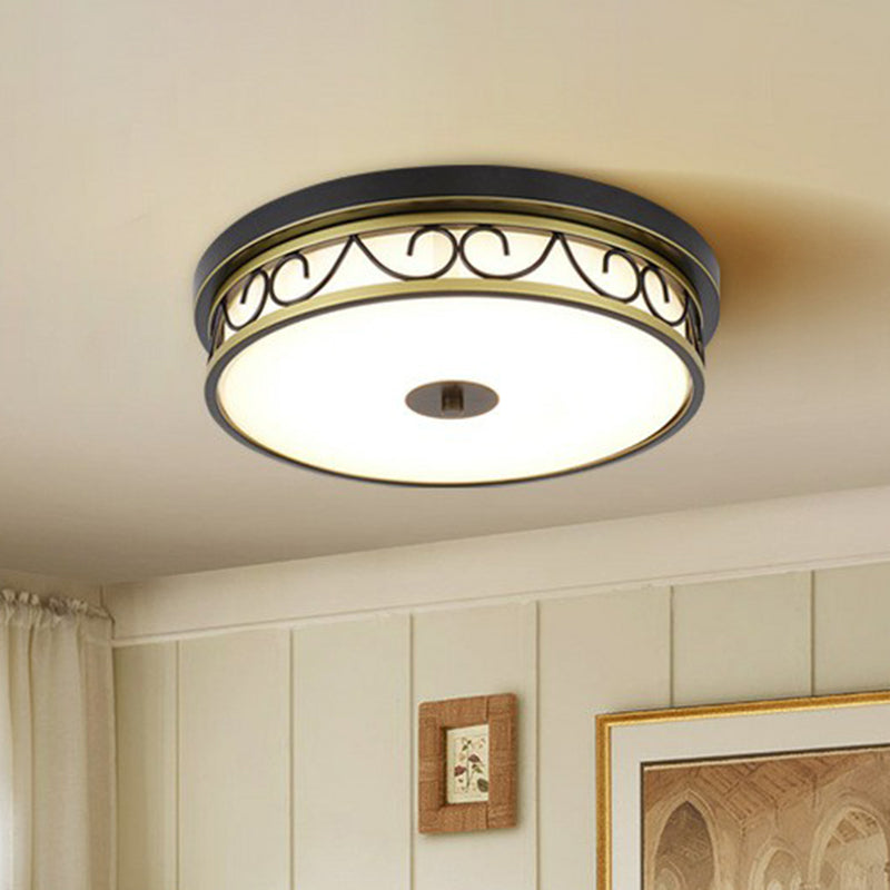 Brown Cream Glass LED Flush Mount Ceiling Light for Traditional Bedroom