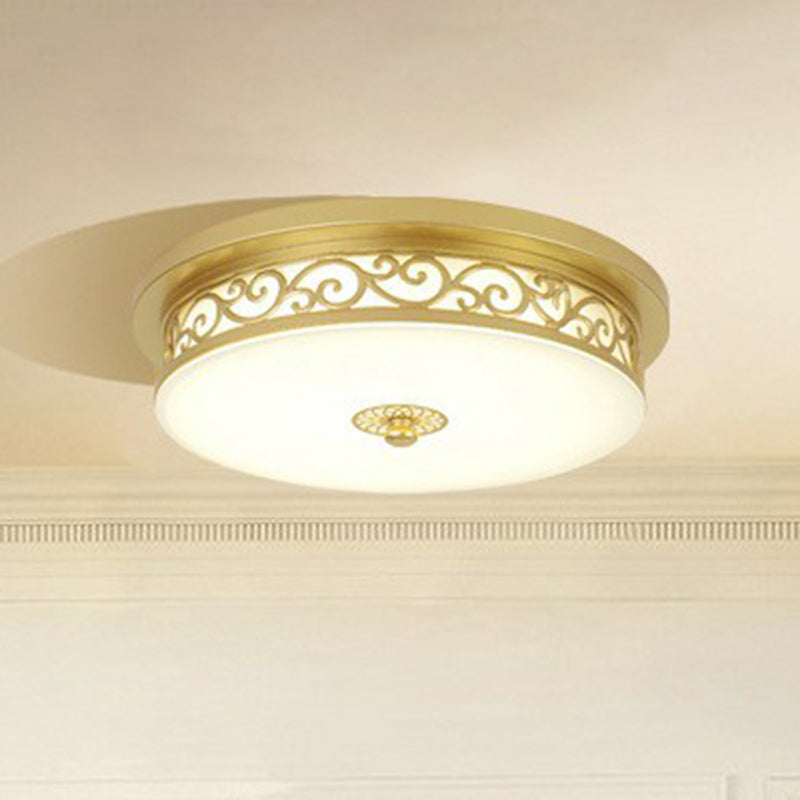 Vintage Frosted Glass Drum LED Ceiling Light - Flush Mount for Living Room