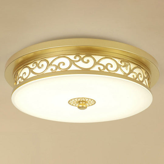 Vintage Frosted Glass Drum Led Ceiling Light - Flush Mount For Living Room