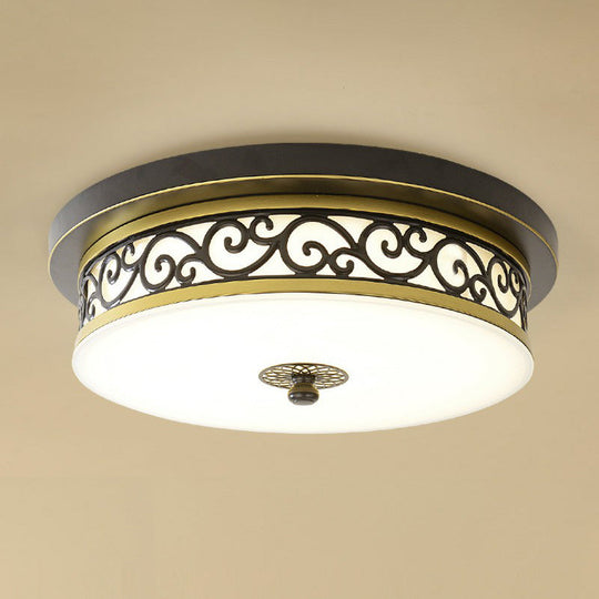 Vintage Frosted Glass Drum Led Ceiling Light - Flush Mount For Living Room Black / Small Warm