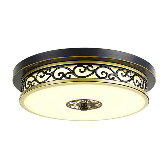 Vintage Frosted Glass Drum LED Ceiling Light - Flush Mount for Living Room