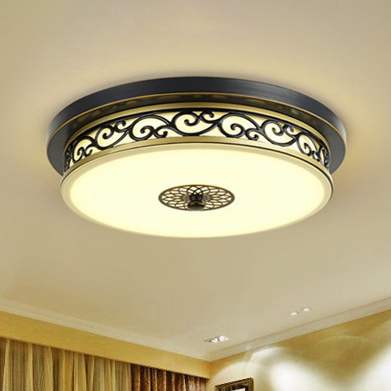 Vintage Frosted Glass Drum Led Ceiling Light - Flush Mount For Living Room